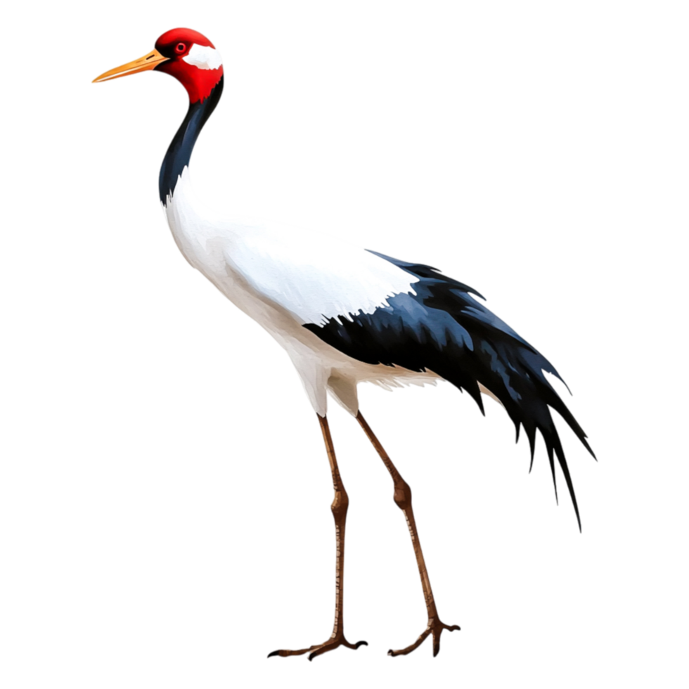 Elegant Red-Crowned Crane Standing Gracefully with Outstretched Neck png