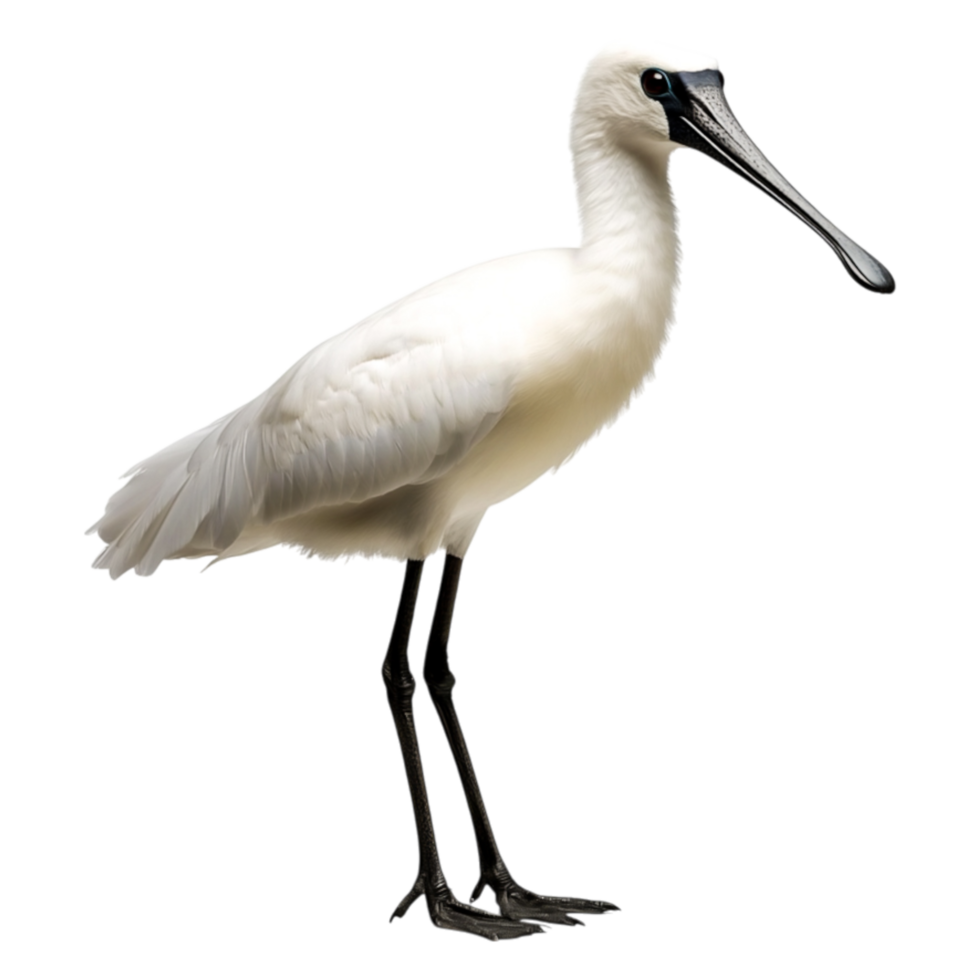 Elegant White Bird with Long Beak Standing Gracefully on One Leg png