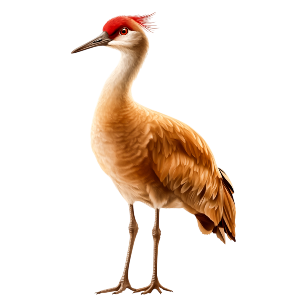 Elegant Sandhill Crane with Distinctive Red Crown and Brown Feathers png