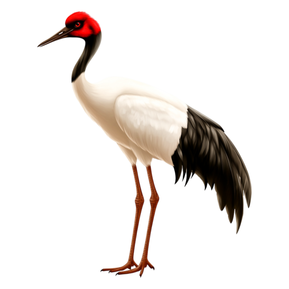 Elegant Crane Standing Gracefully with Red Crown and Long Legs png