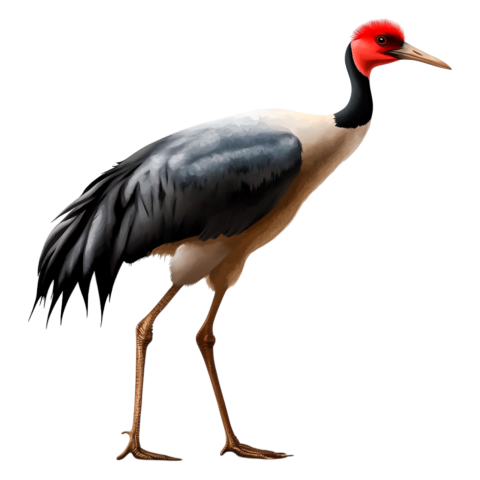 Majestic Crane Standing Gracefully in Nature with Colorful Plumage png