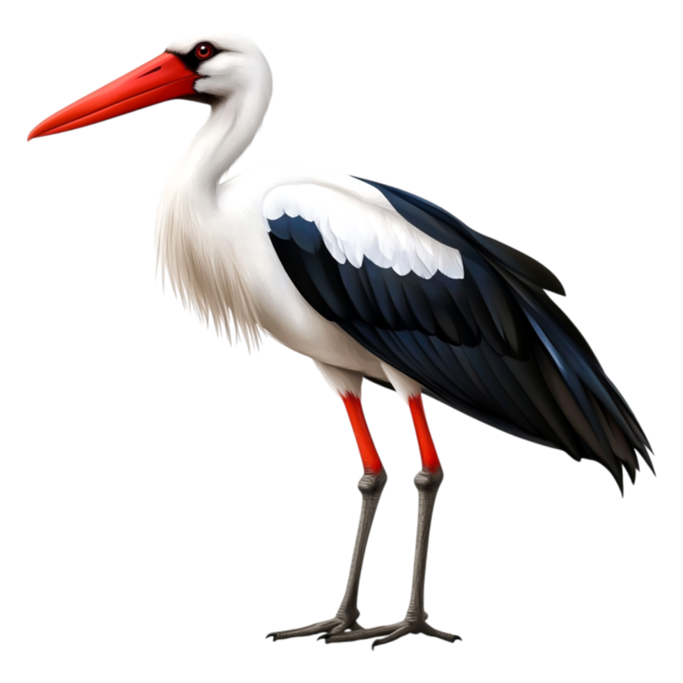 Elegant Stork Bird with Long Neck and Bright Red Beak in Nature png
