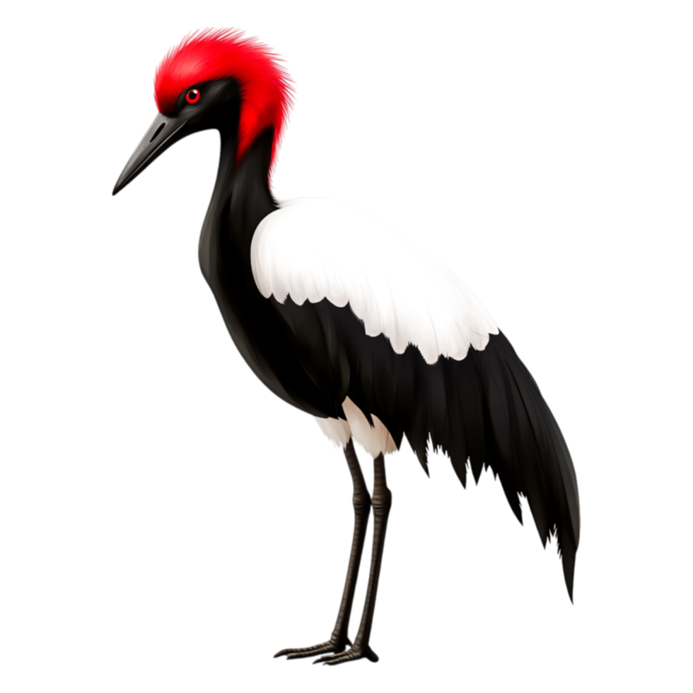 Vibrant Red-Crested Crane with Elegant Black and White Plumage png