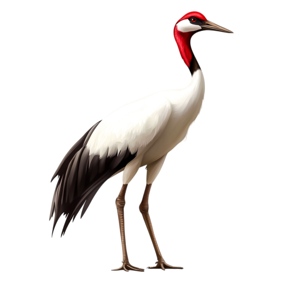 Elegant Crane with Red Crown Standing Gracefully on png
