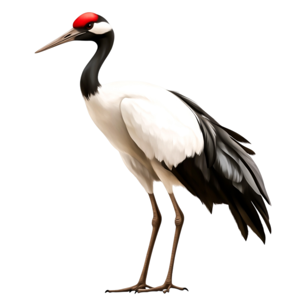 Graceful Red-Crowned Crane Standing on One Leg in Natural Habitat png