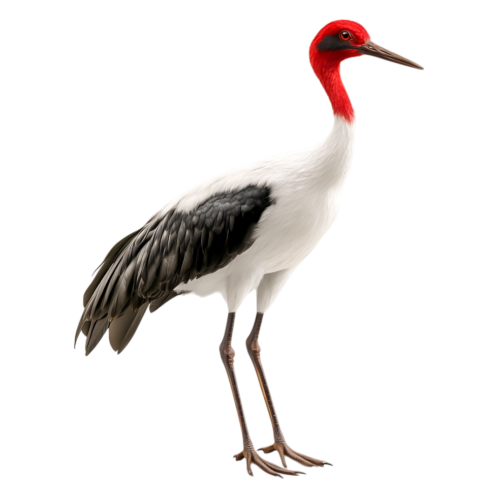 Striking Bird with Red Head and Black Wings Standing Gracefully png