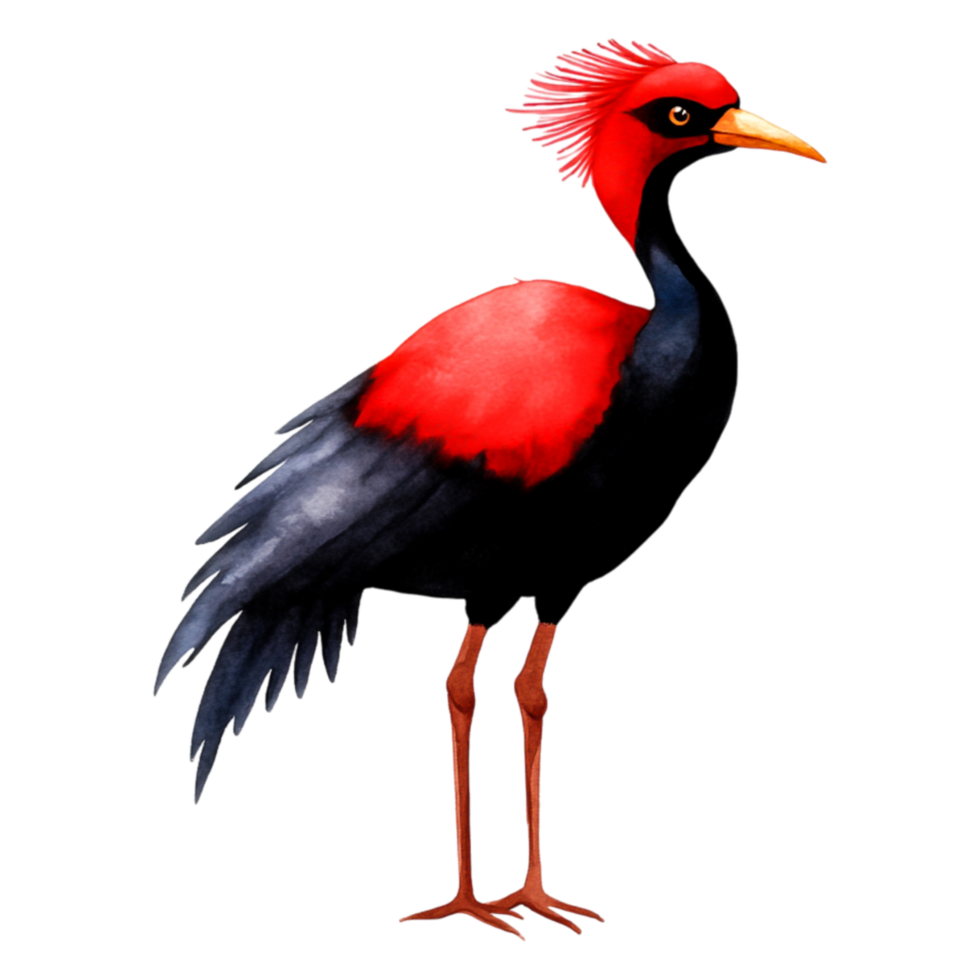 Vibrant Red and Black Bird with Unique Feathered Crest png