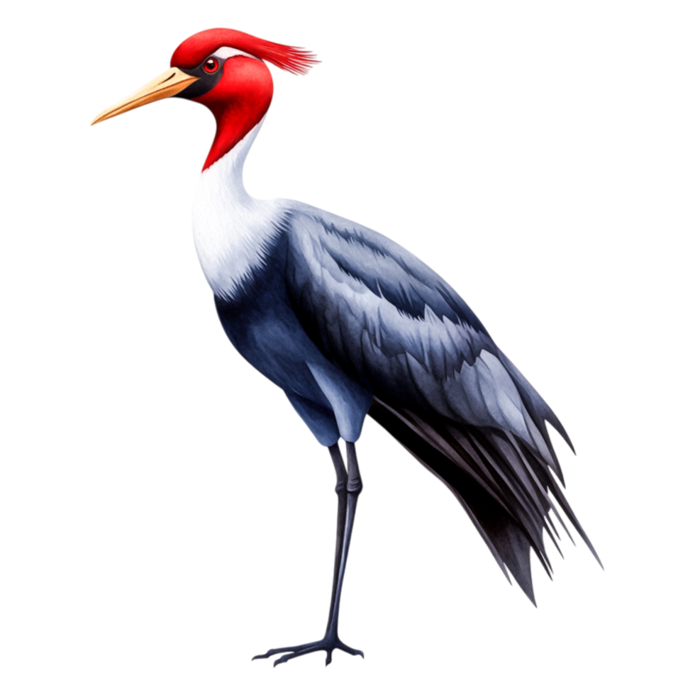 Elegant Bird with Red Crown and Blue Feathers Standing in Profile png