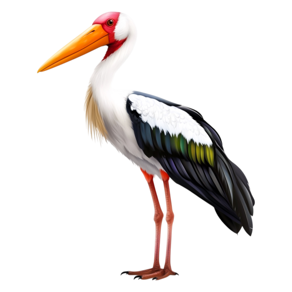 Colorful Stork with Long Beak and Elegant Feathers Standing Tall png