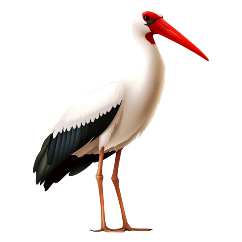 Cartoon Style Illustration of a Stylish White Stork Bird png