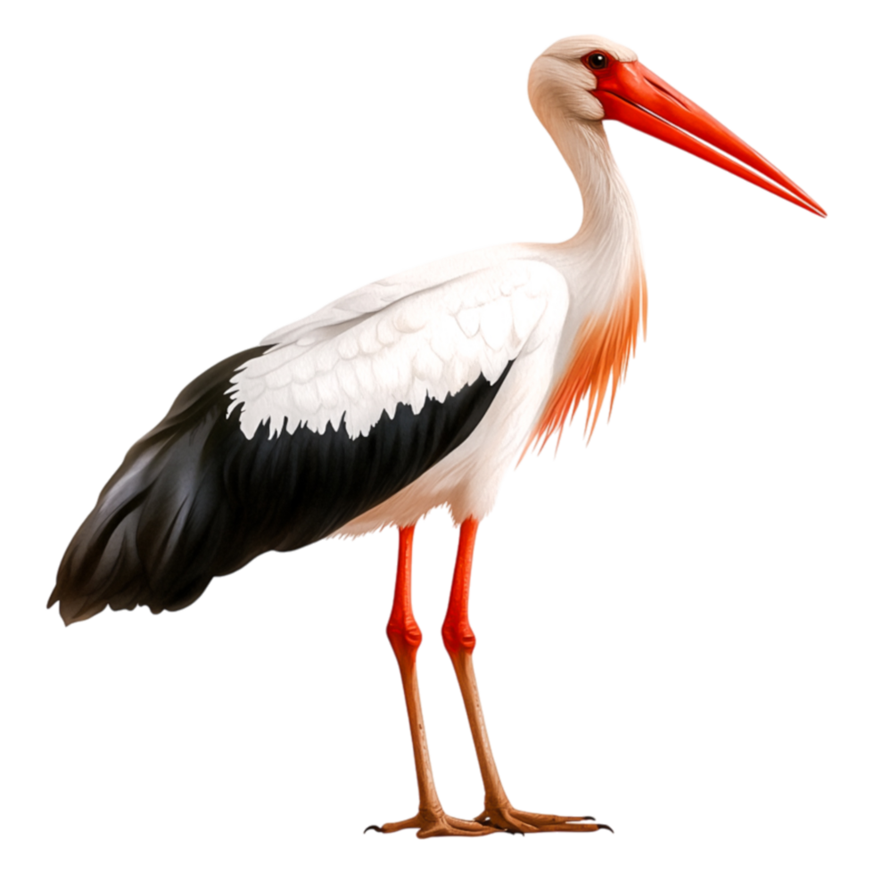 Elegant White Stork with Graceful Posture and Vibrant Beak png