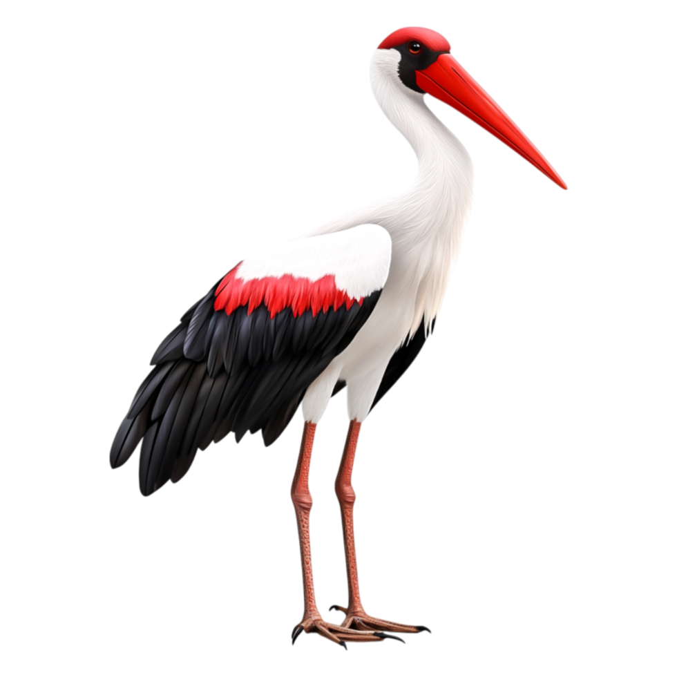 Elegant Stork with Red Beak and Black-White Feathers Displayed png