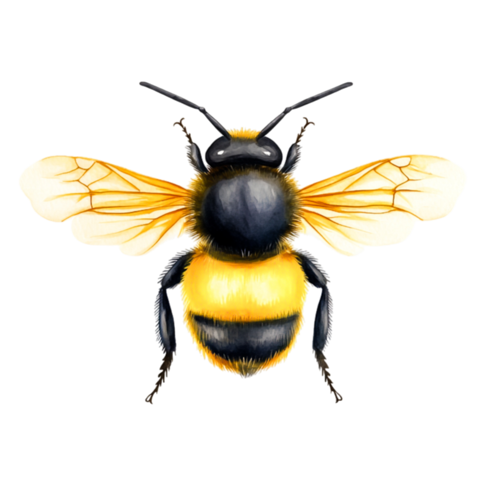 Detailed Illustration of a Yellow Bumblebee with Delicate Wings png