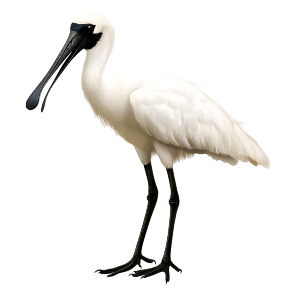 White Bird with Black Beak Standing Gracefully on One Leg png