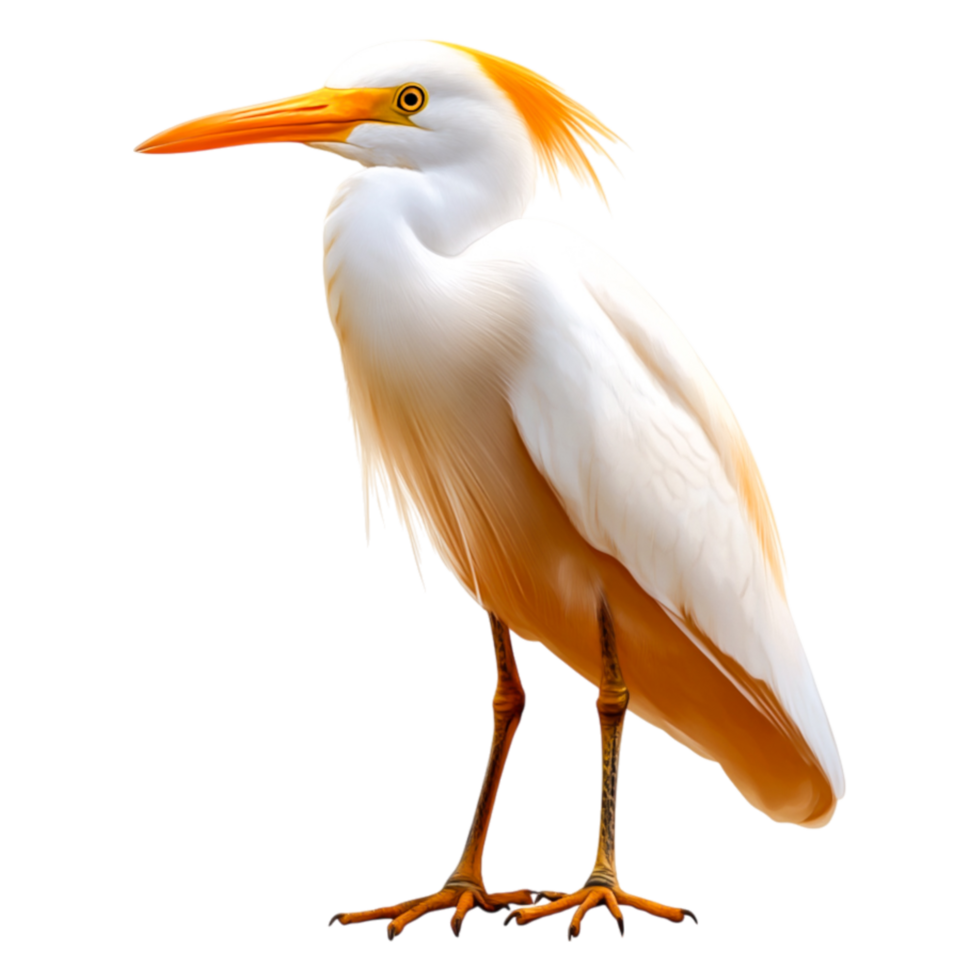 Elegant White Bird with Fluffy Orange Crown in Natural Habitat png