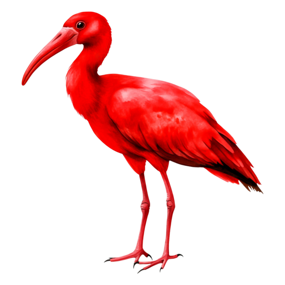 Vivid Red Bird with Long Beak Standing Gracefully on One Leg png