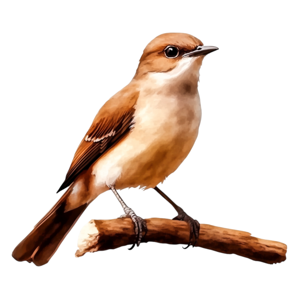 Detailed Illustration of a Small Brown Bird Perched Branch png