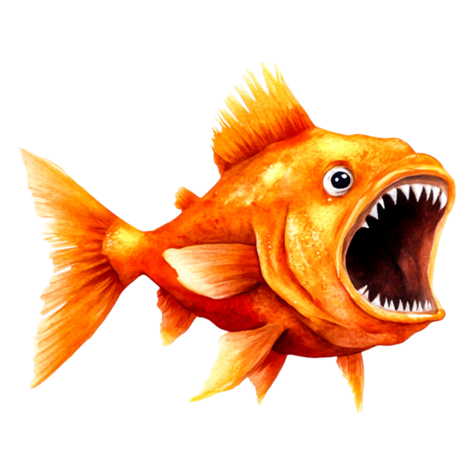 Vibrant Cartoon Goldfish with Exaggerated Features and Open Mouth png