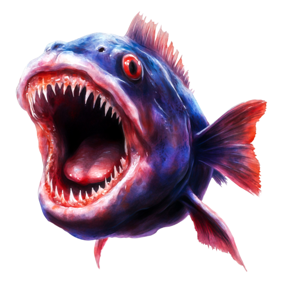 Vividly Detailed Illustration of a Ferocious Fish with Sharp Teeth png