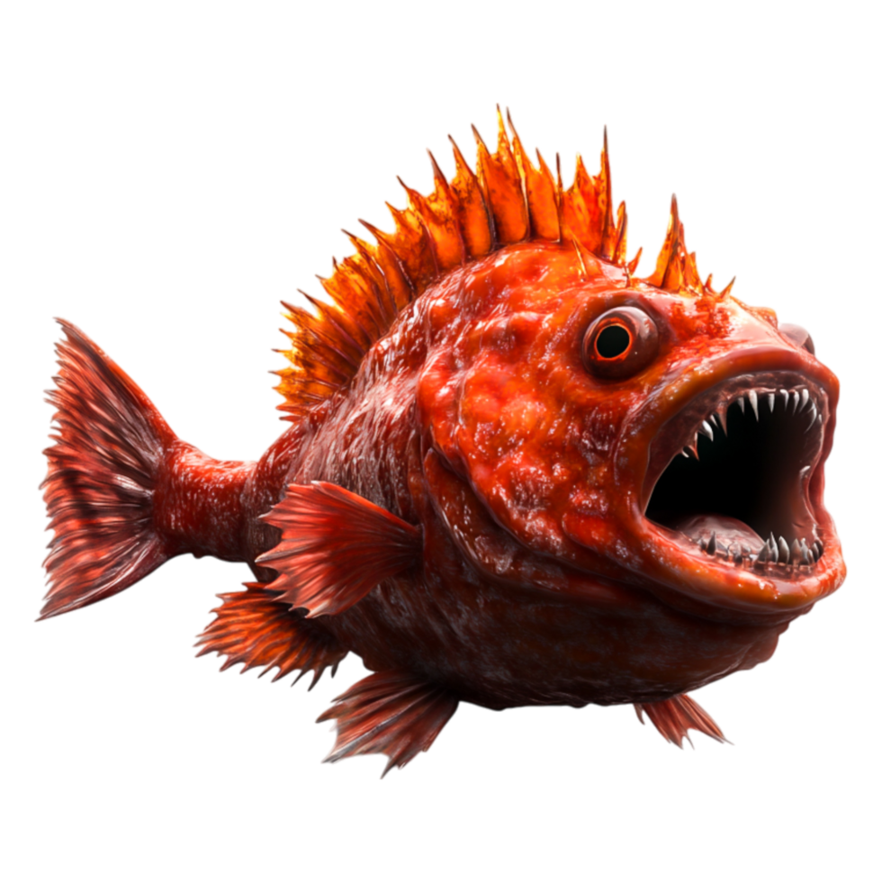 Vibrant Orange Sea Fish with Spiky Fin and Sharp Teeth png