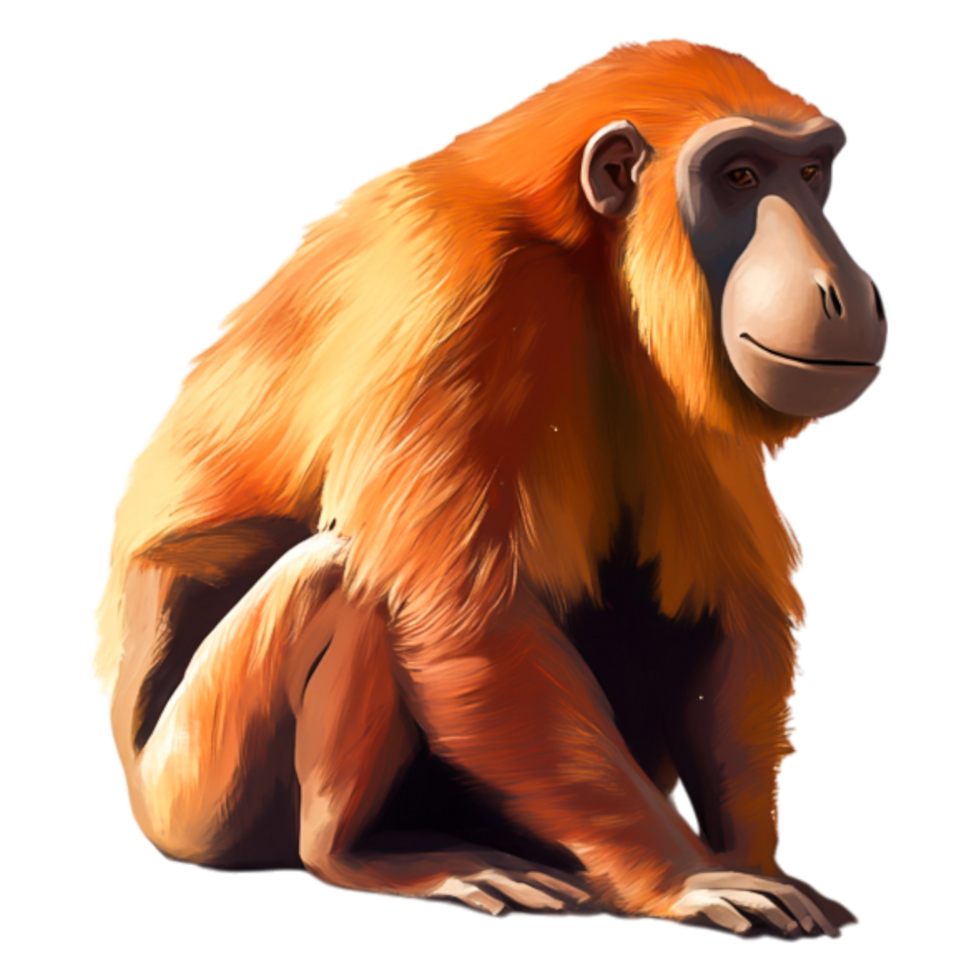 Orange Monkey Sitting Gracefully in a Jungle Environment png