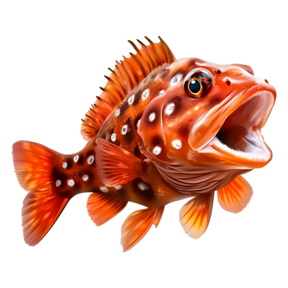Vibrant orange fish with distinctive spots and open mouth underwater png