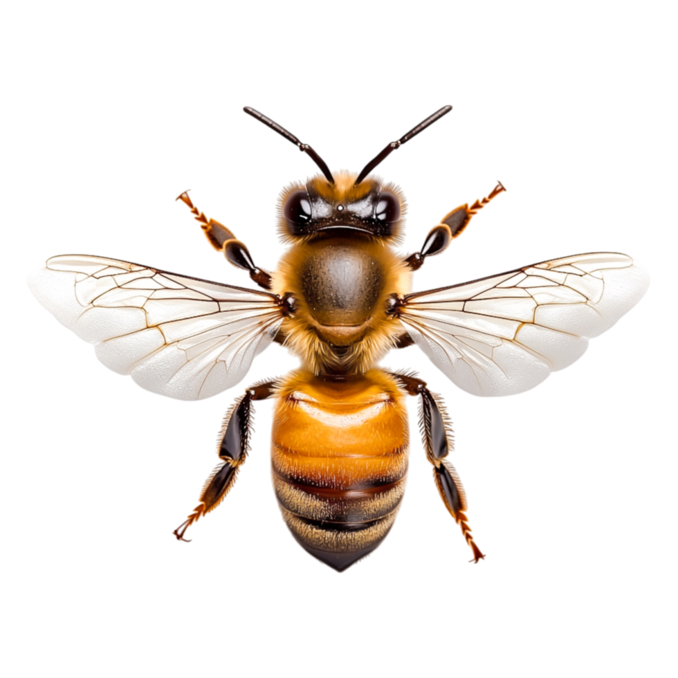 Detailed closeup of a Honey Bee with Wings Spread Open png