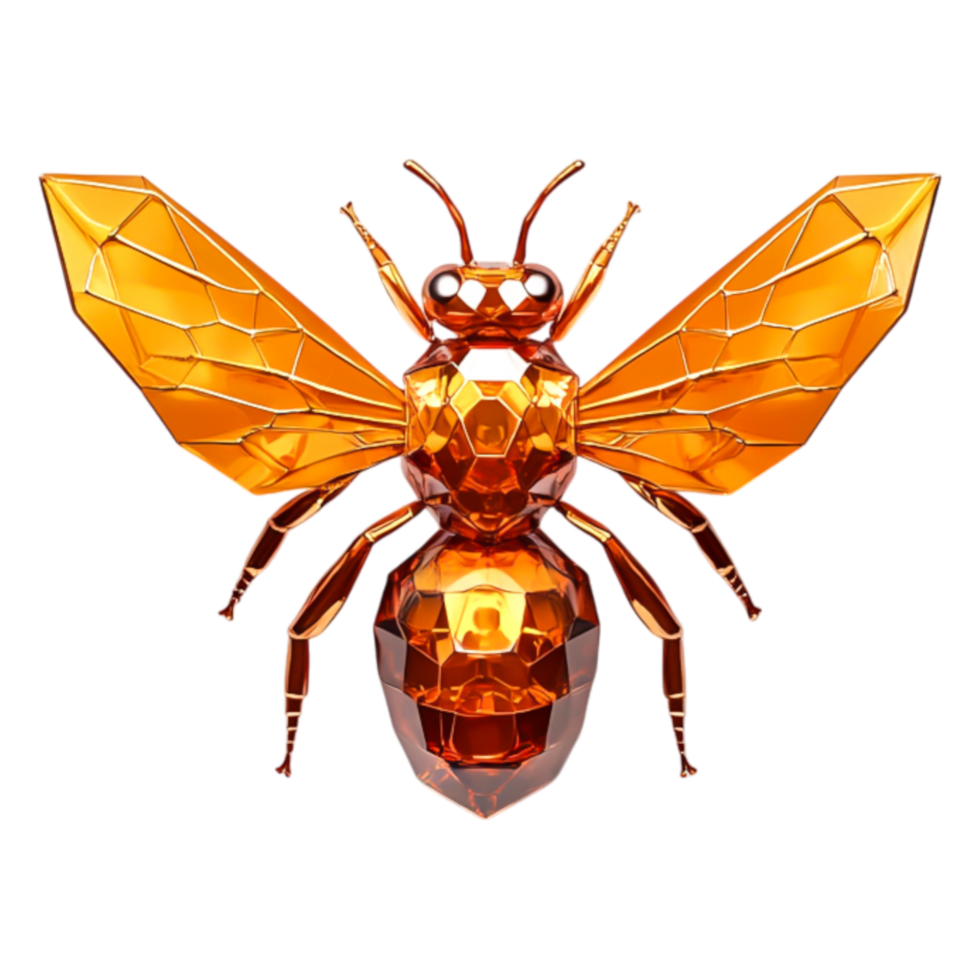 Vibrant Honey Bee in Crystal Style with Detailed Geometric Design png