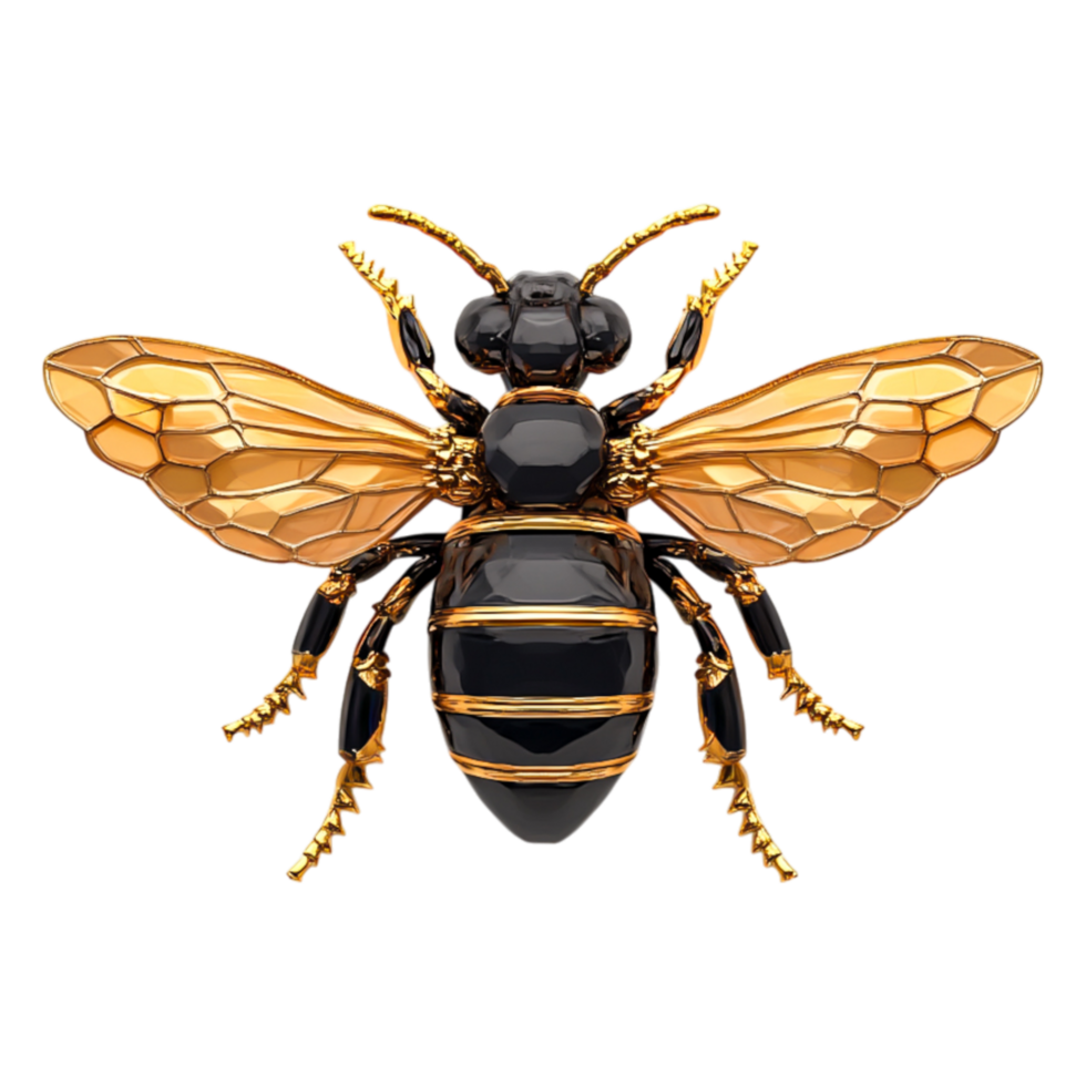 Realistic 3D Rendering of a Colorful Honeybee with Detailed Wings png