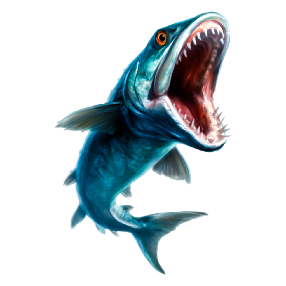 Lively Blue Fish with Open Mouth Swimming Underwater in Ocean png