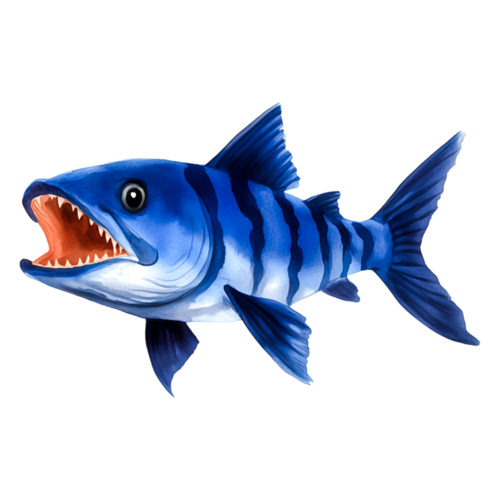 Colorful Illustration of a Striped Fish with Open Mouth and Fins png