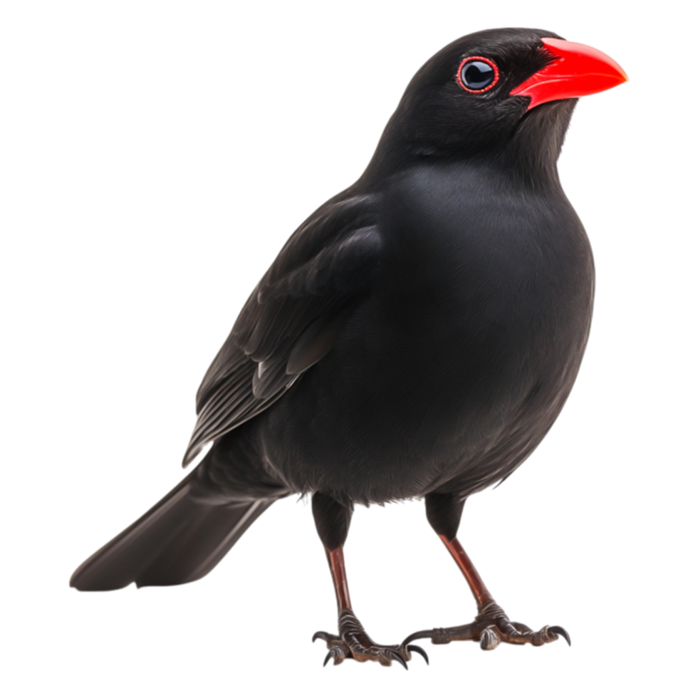 Elegant Black Bird with Striking Red Beak Perched Gracefully png
