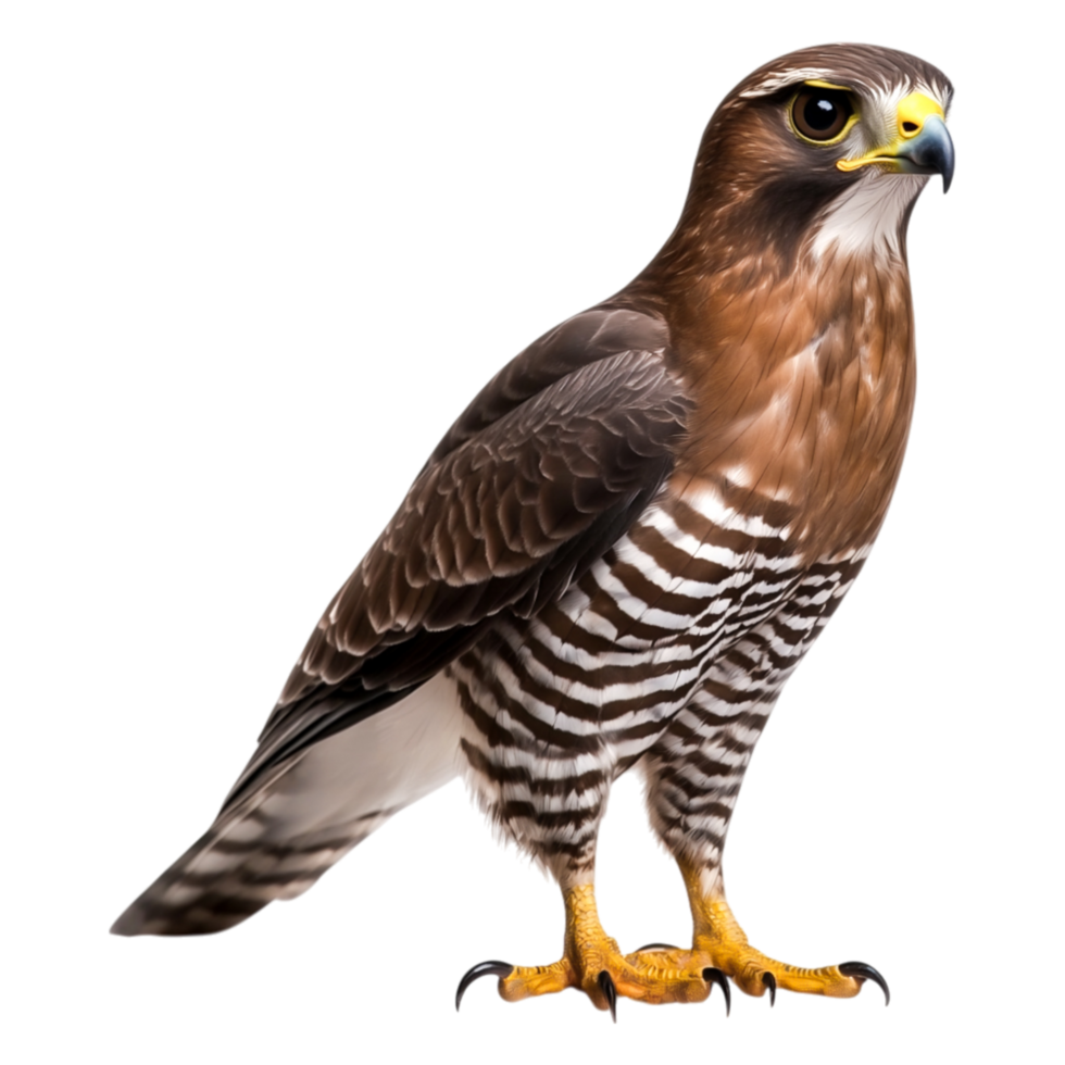 Striking Hawk with Bold Stripes and Detailed Feather Patterns png