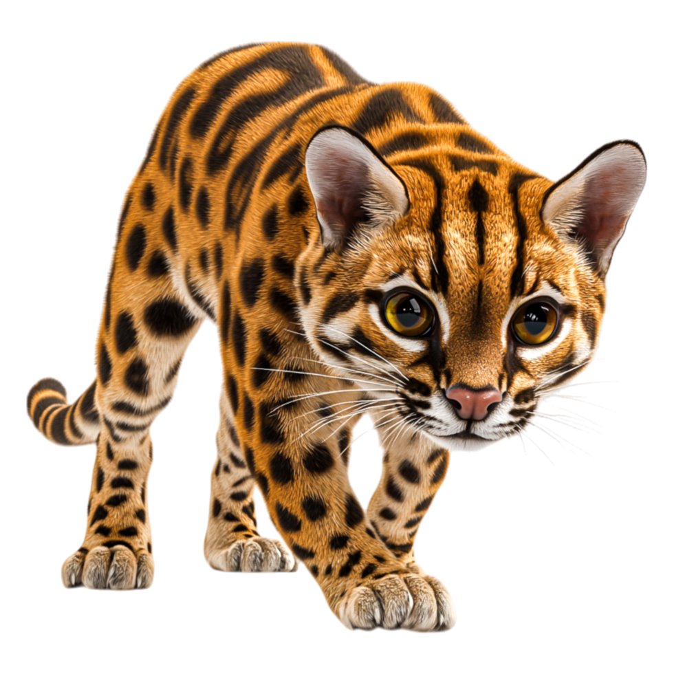 Realistic illustration of a wild cat walking transparent background png