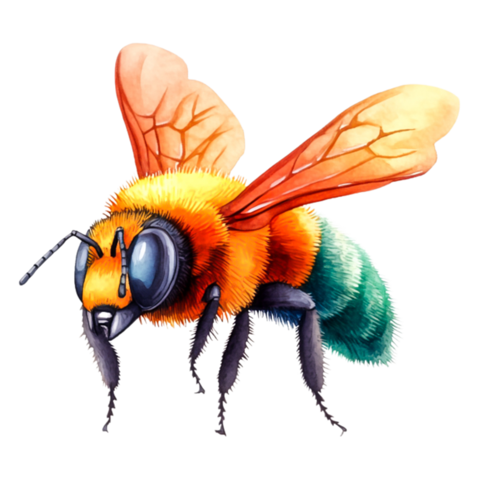 Colorful Illustration of a Bee with Vibrant Wings and Detail png