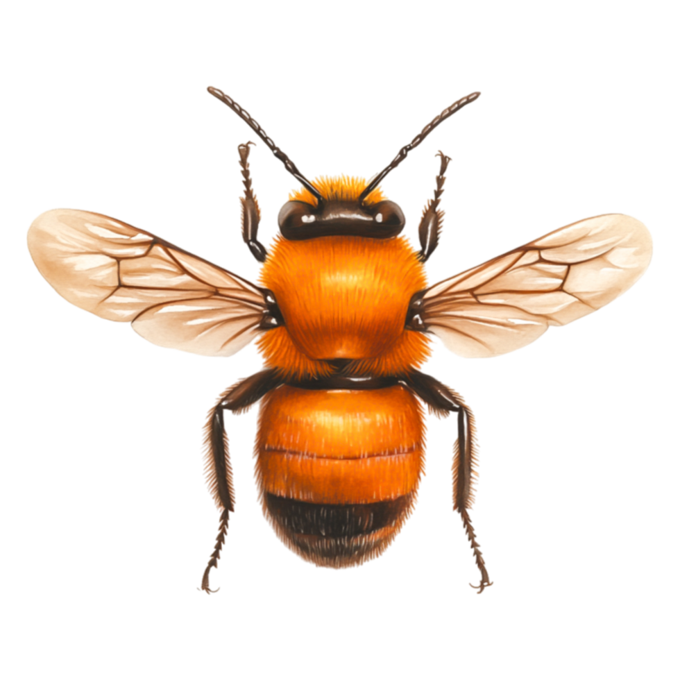 Detailed Illustration of a Vibrant Orange Honey Bee with Wings png