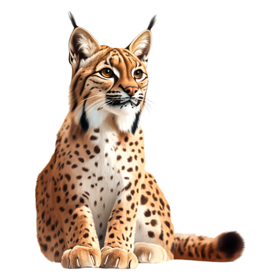 Realistic Illustration of a Lynx Sitting with Detailed Fur Texture png
