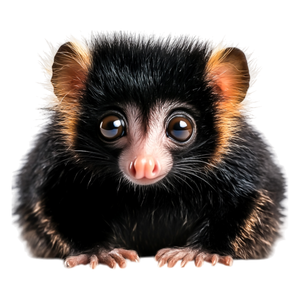 Cute Small Animal with Big Eyes and Dark Fur on png