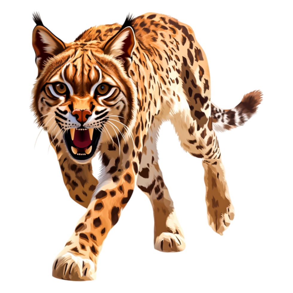 Fierce Wild Cat with Distinctive Spots Roaming Through Wilderness png