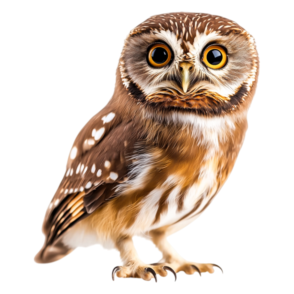 closeup of a Brown Owl with Distinctive Facial Features and Eyes png