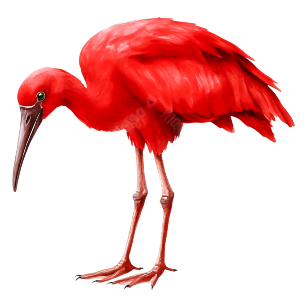 Bright Scarlet Ibis Standing on One Leg in Tropical Habitat png