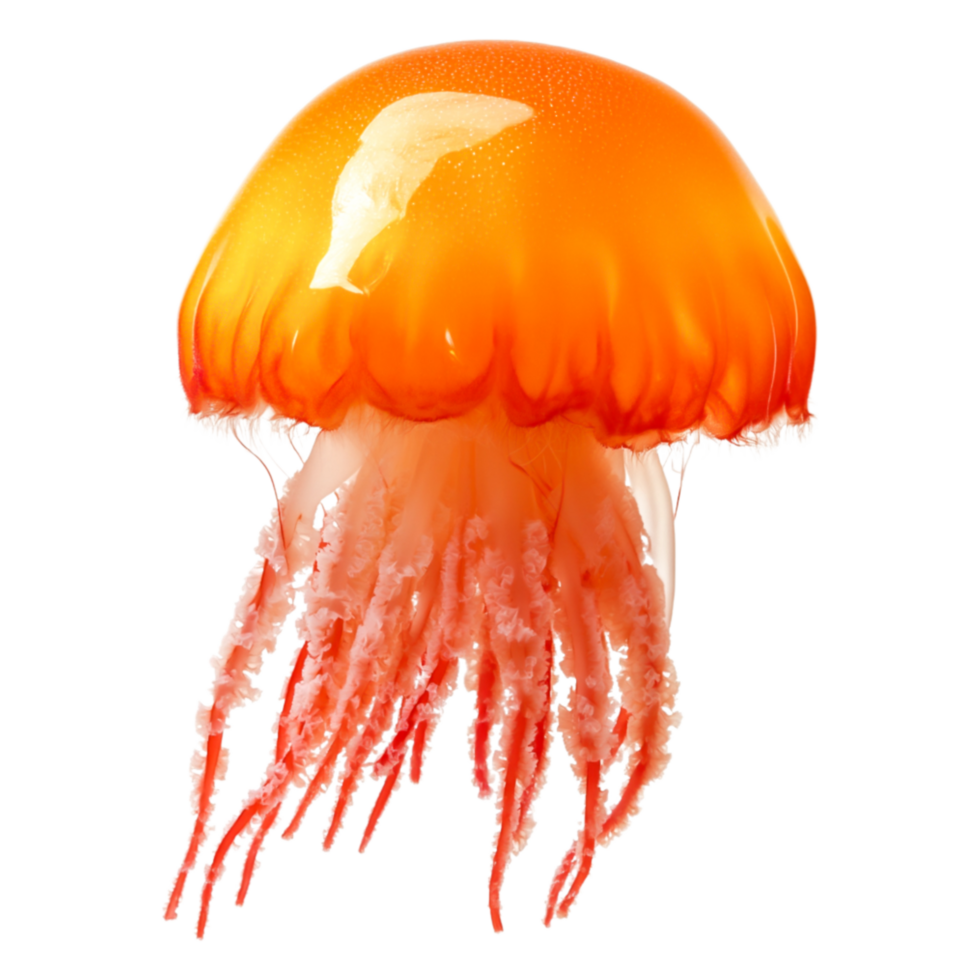 Vibrant Orange Jellyfish Floating Gracefully in Clear Ocean Waters png