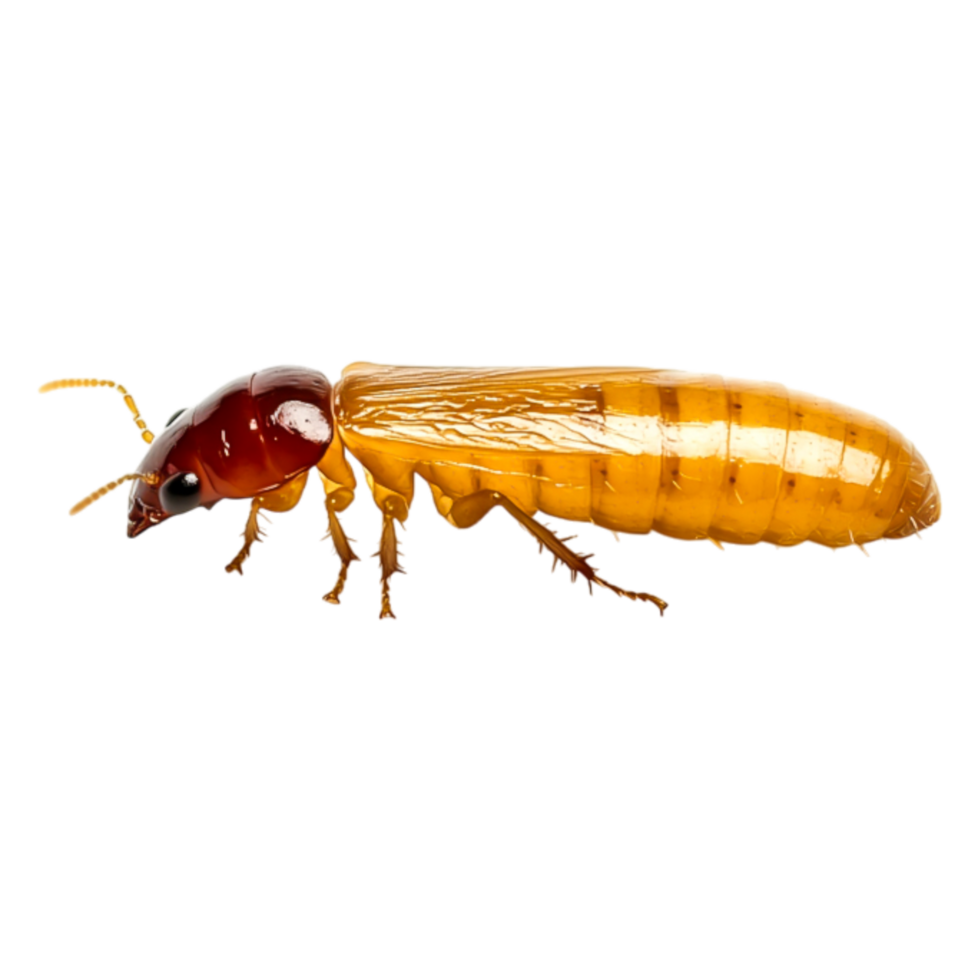 Detailed closeup of a Yellowish Insect with Red Head and Body png
