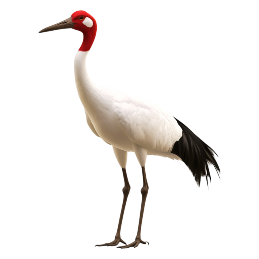 Majestic White Crane with Red Crown Standing Gracefully on One Leg png