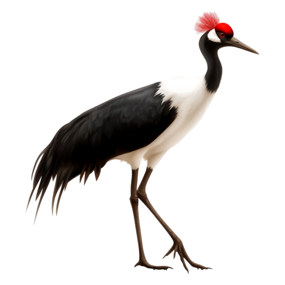 Majestic Crane Bird with Distinctive Red Crown and Elegant Posture png