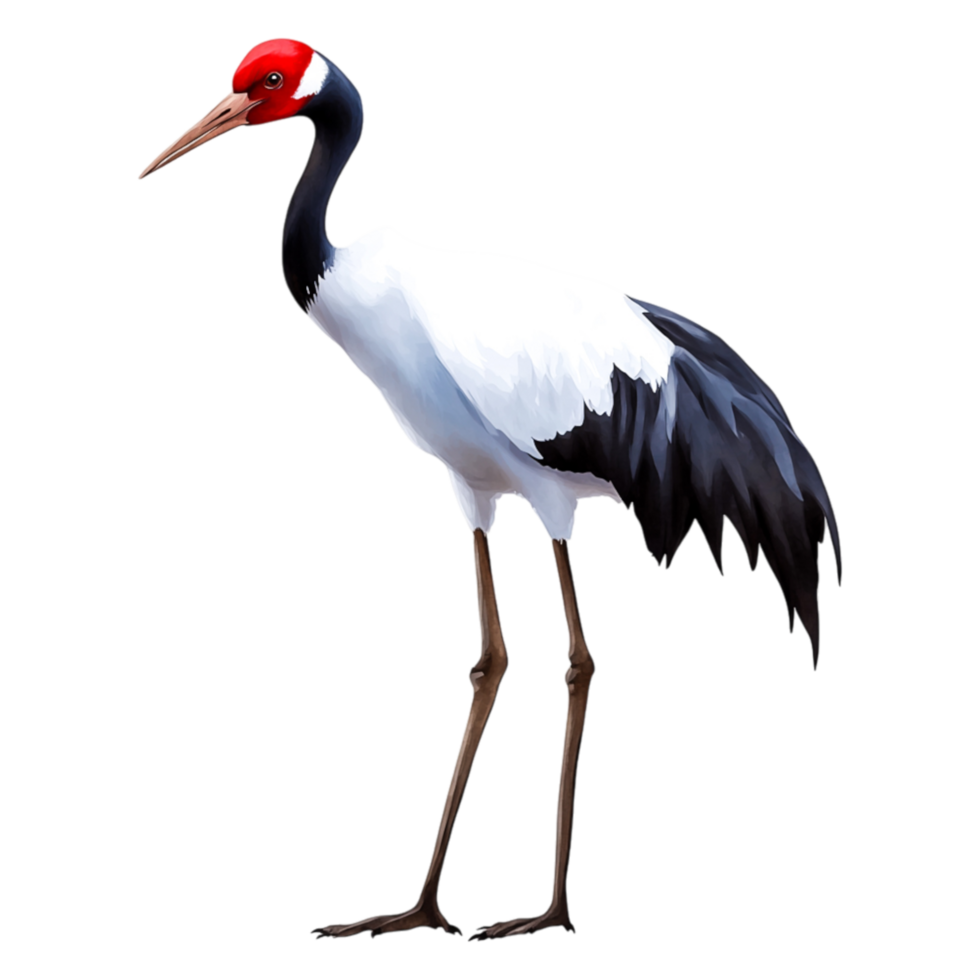 Elegant Red-Crowned Crane Standing Gracefully Against png