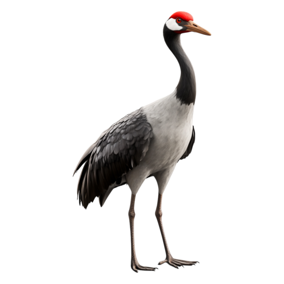 Elegant Bird with Stylish Red Crown and Graceful Black Feathers png