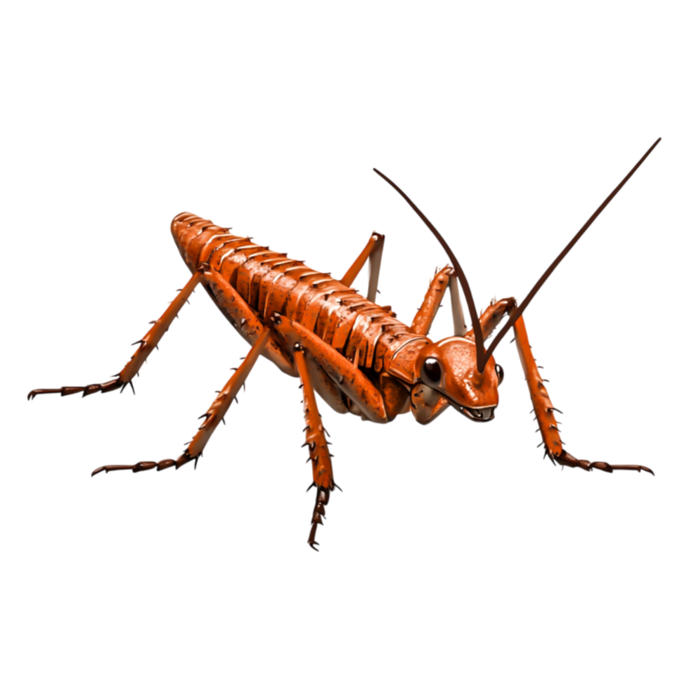 Realistic 3D Render of an Orange Grasshopper Transparent Background png