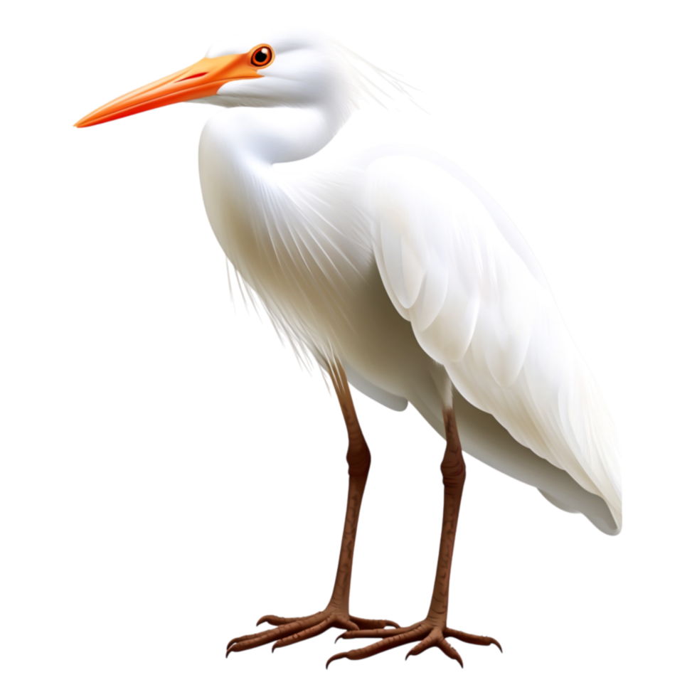 Elegant White Bird with Long Neck and Bright Orange Beak png