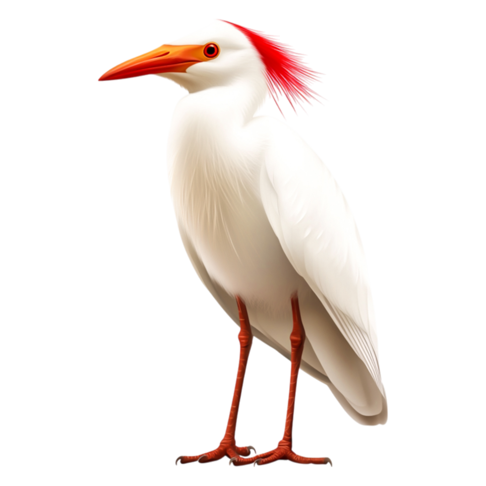 Elegant White Bird with Red Accent on Head and Long Legs png